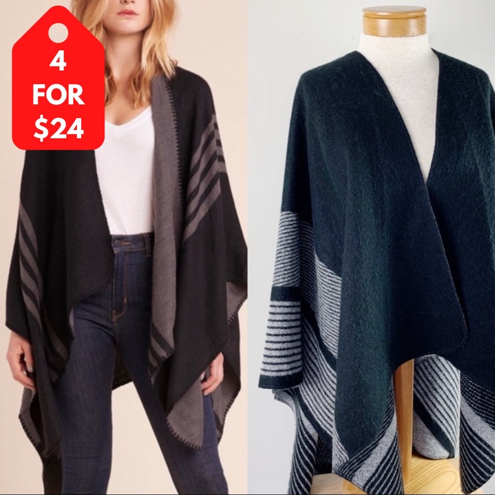 4/$24 Forever 21 Oversized Black Gray Strip Poncho